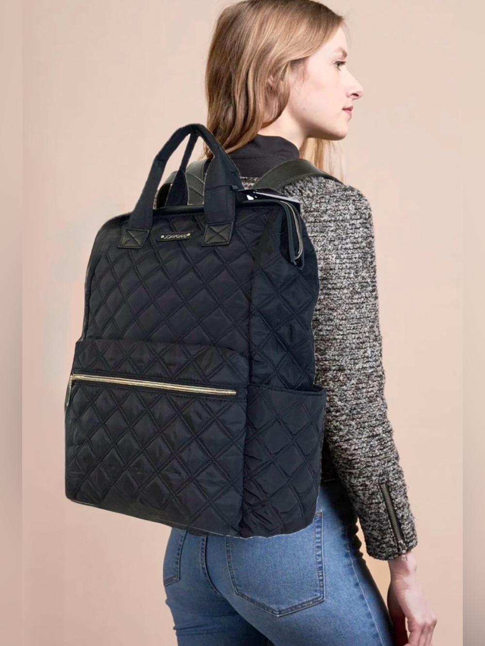 Joan & David Quilted Nylon Puffer Women’s Backpack Tote with Pouch